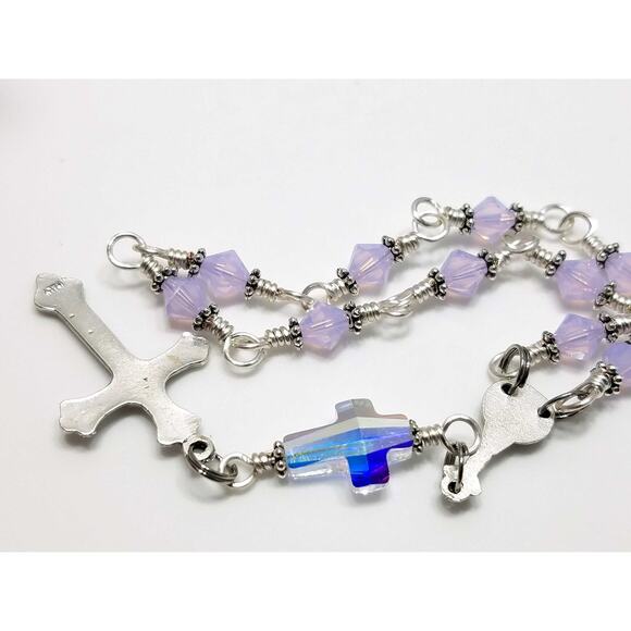 Wire-wrapped Handmade One Decade Rosary, Lilac Opal Crystal Beads - Picture 6 of 10